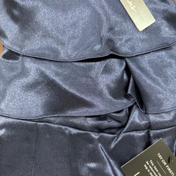 NWT Lulus Pure Happiness Navy Blue Satin Off-the-Shoulder Maxi Dress - Picture 7 of 8